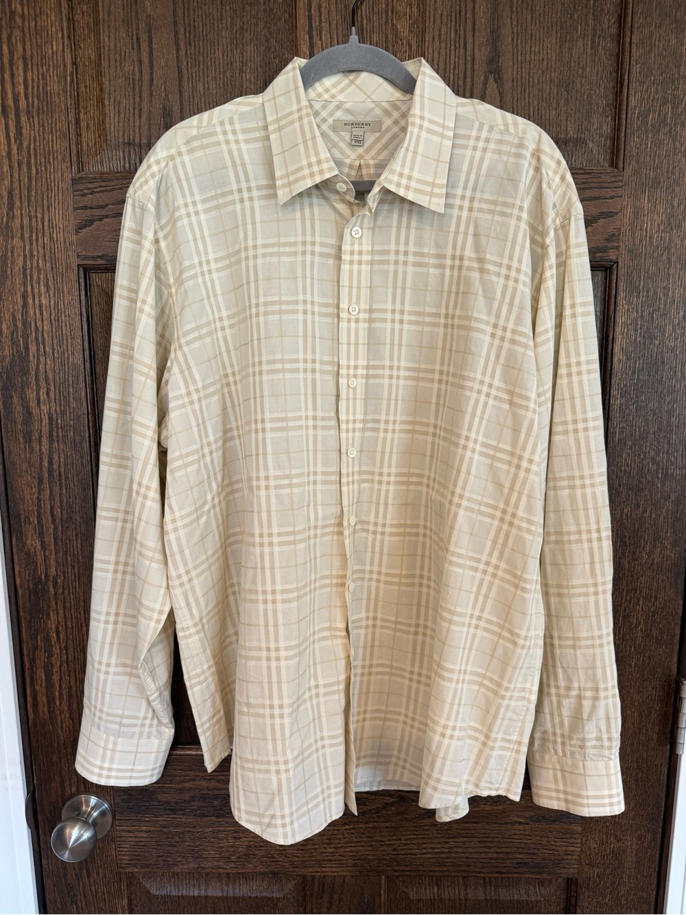Burberry Cream and Beige Signature Check Button Down Shirt XXL Like New